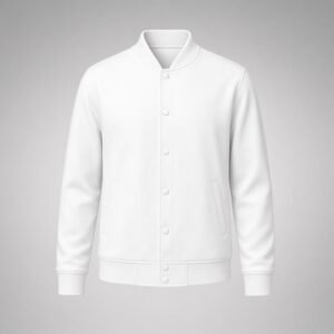 Blank white premium wool blend varsity jacket front mockup - RTS-VJ-101