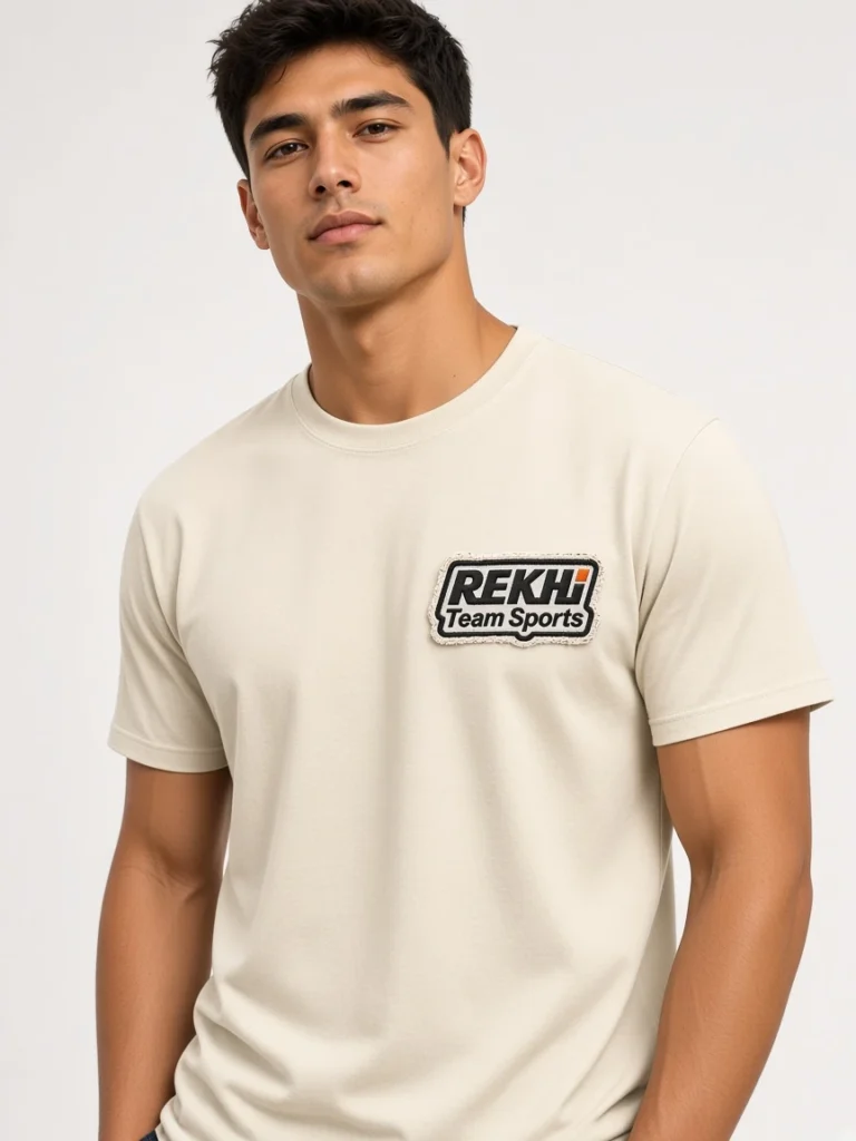 100% Cotton T-Shirt — Distressed Embroidered Patch